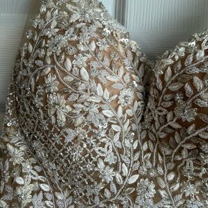 Martina Liana Ivory Lace Appliqué Bodice with Pearled Accents Wedding